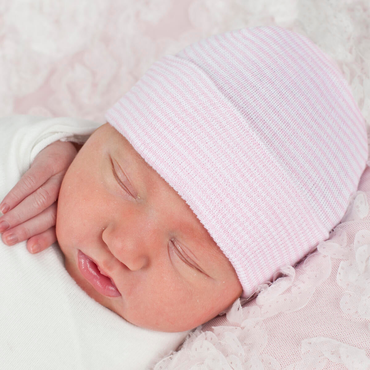Pink and White Striped Beanie