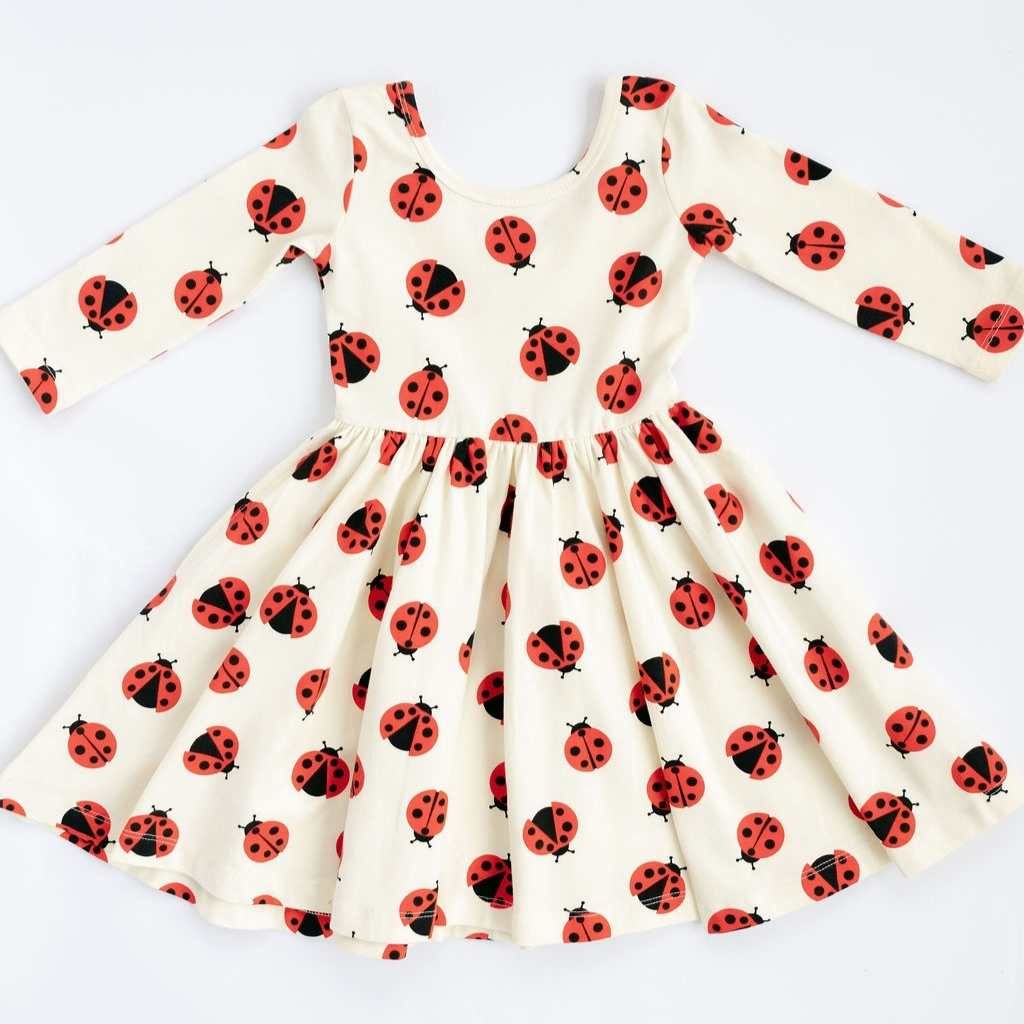 3/4 Sleeve Twirl Dress - Ladybugs