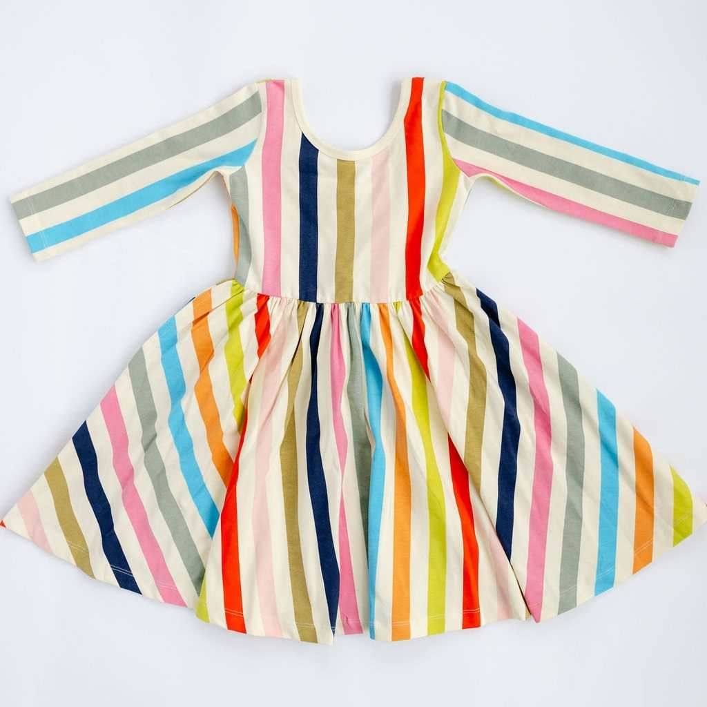 3/4 Sleeve Twirl Dress - Bright Stripes
