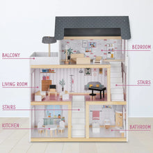 Load image into Gallery viewer, 3-Story Wooden Doll House Set W/Elevator, Balcony & Stairs