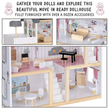 Load image into Gallery viewer, 3-Story Wooden Doll House Set W/Elevator, Balcony & Stairs