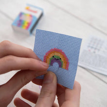 Load image into Gallery viewer, Kawaii Rainbow Arc Mini Cross Stitch Kit in A Matchbox