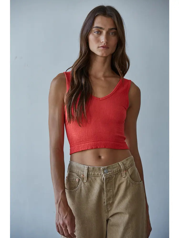 Sleeveless V-Neck Reversible Tank Top - Tomato