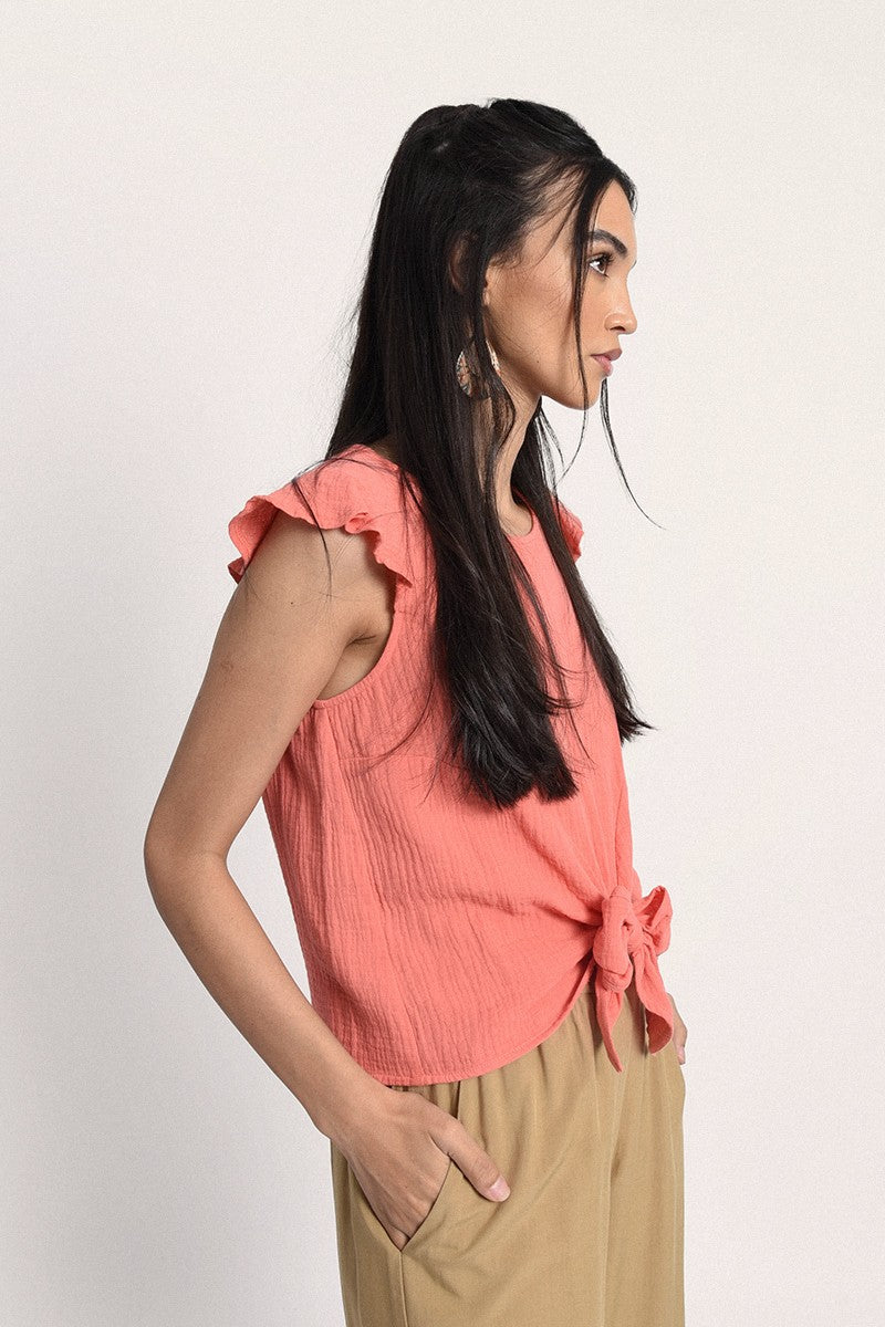 Front Knotted Top - Coral