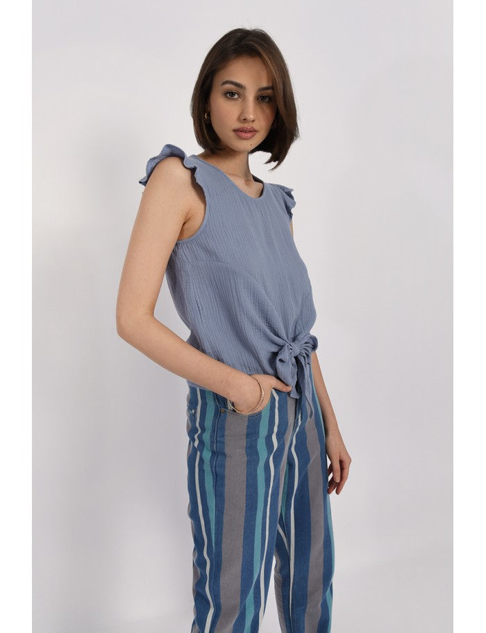 Front Knotted Top - Blue