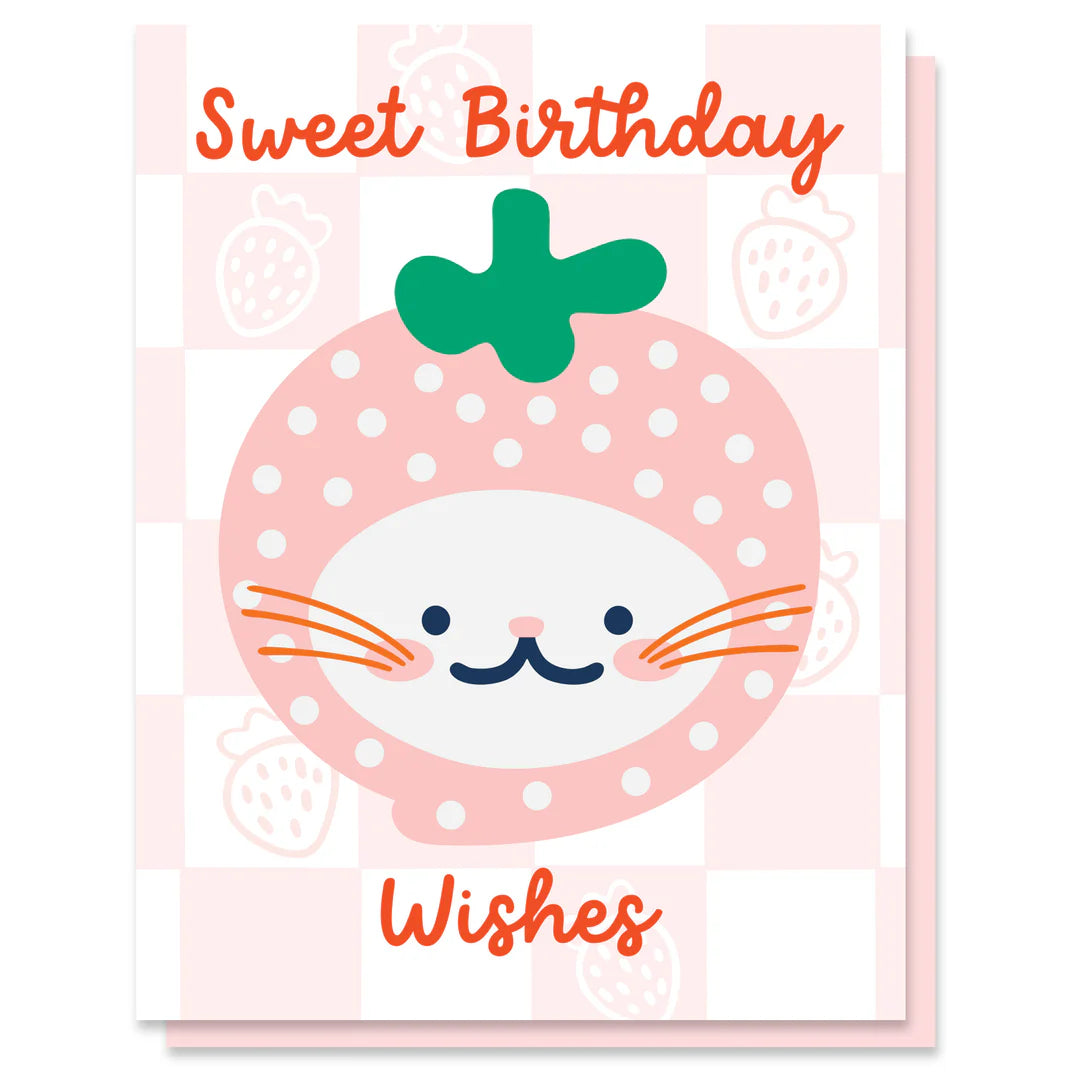 Strawberry cat birthday wishes card