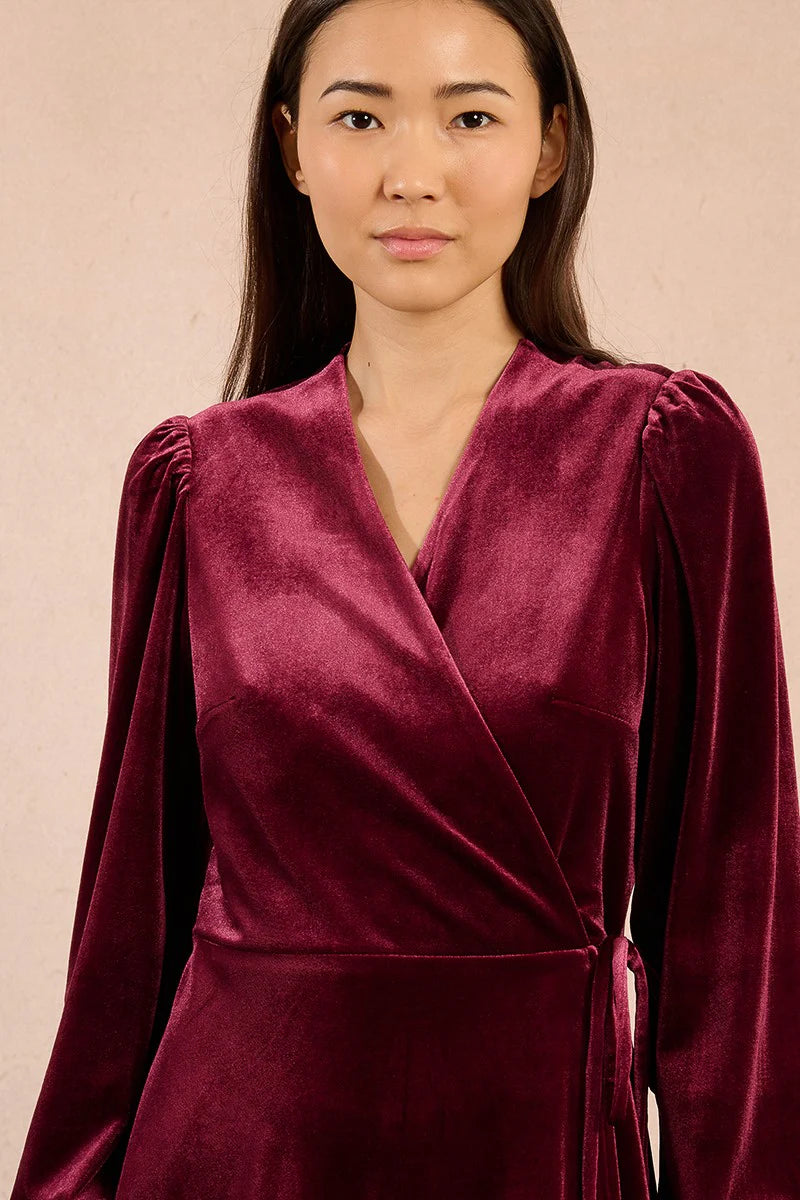 Velvet Wrap Dress - Dark Red