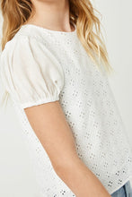 Load image into Gallery viewer, Girls Honeycomb Eyelet Contrast Sleeve Top
