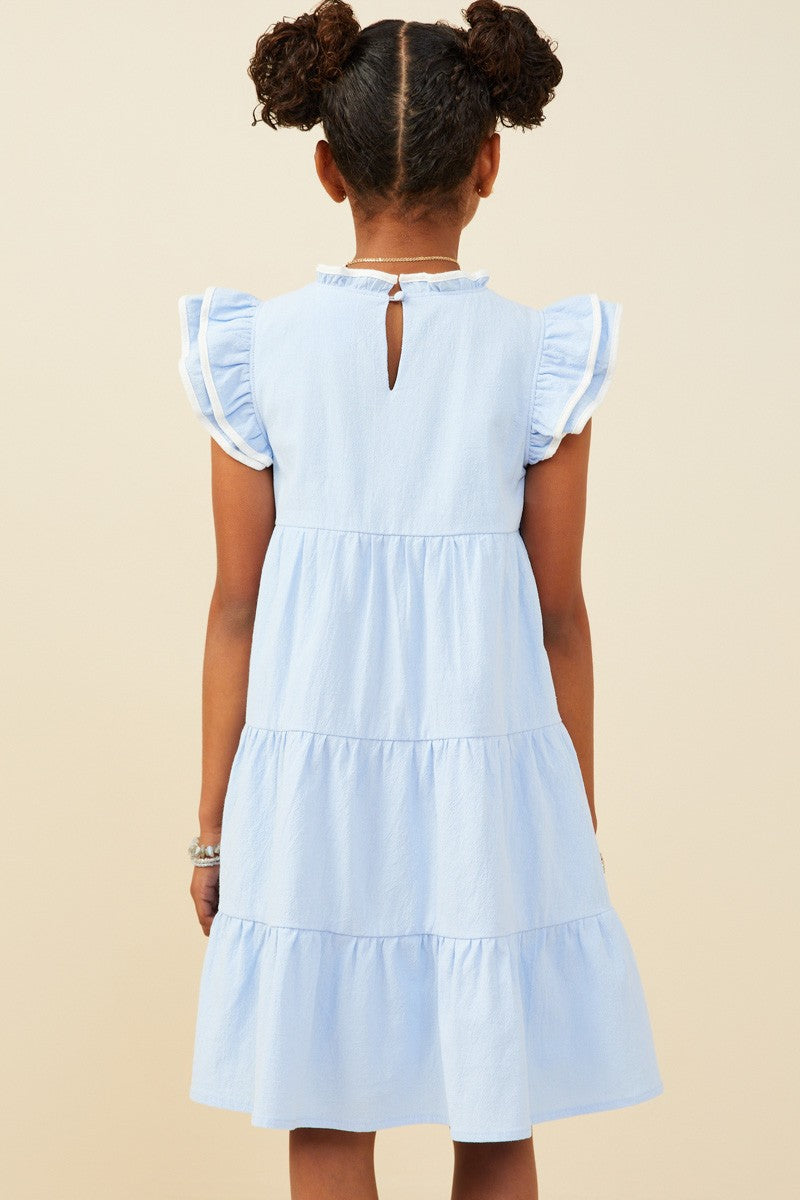 Contrast Piped Ruffle Detail Dress