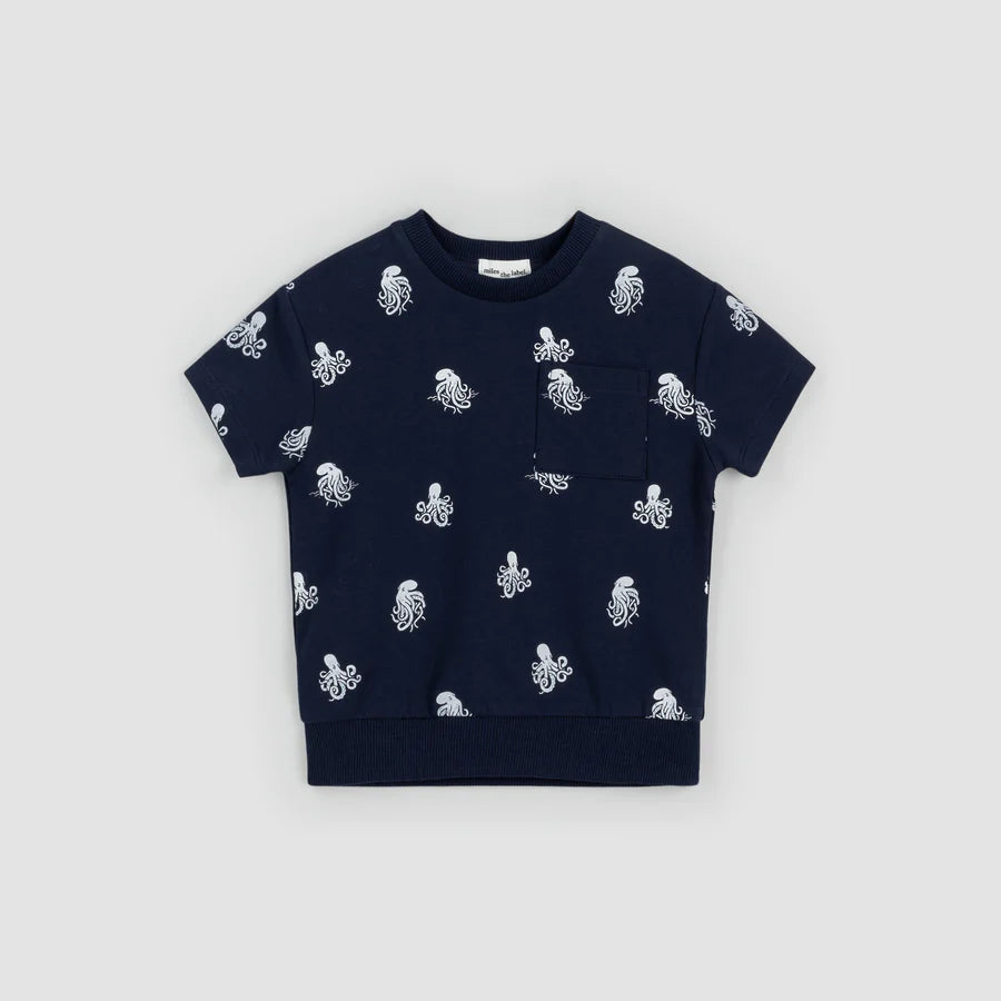 Octopus Print on Short-Sleeve Sweatshirt