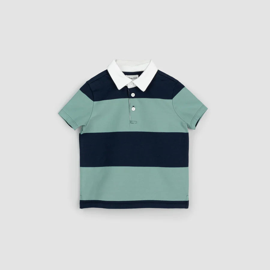 Navy and Seafoam Yarn-Dyed Stripe Rugby Top