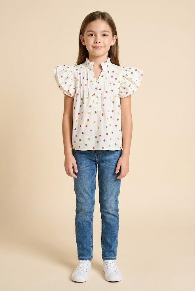 Multicolor Polka Dot Pleated Blouse