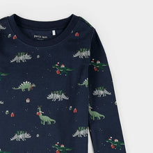 Load image into Gallery viewer, Holiday Dinosaur Print on Navy PJ Set