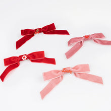 Load image into Gallery viewer, Velvet Bows With Charms Hair Clips (x 4)