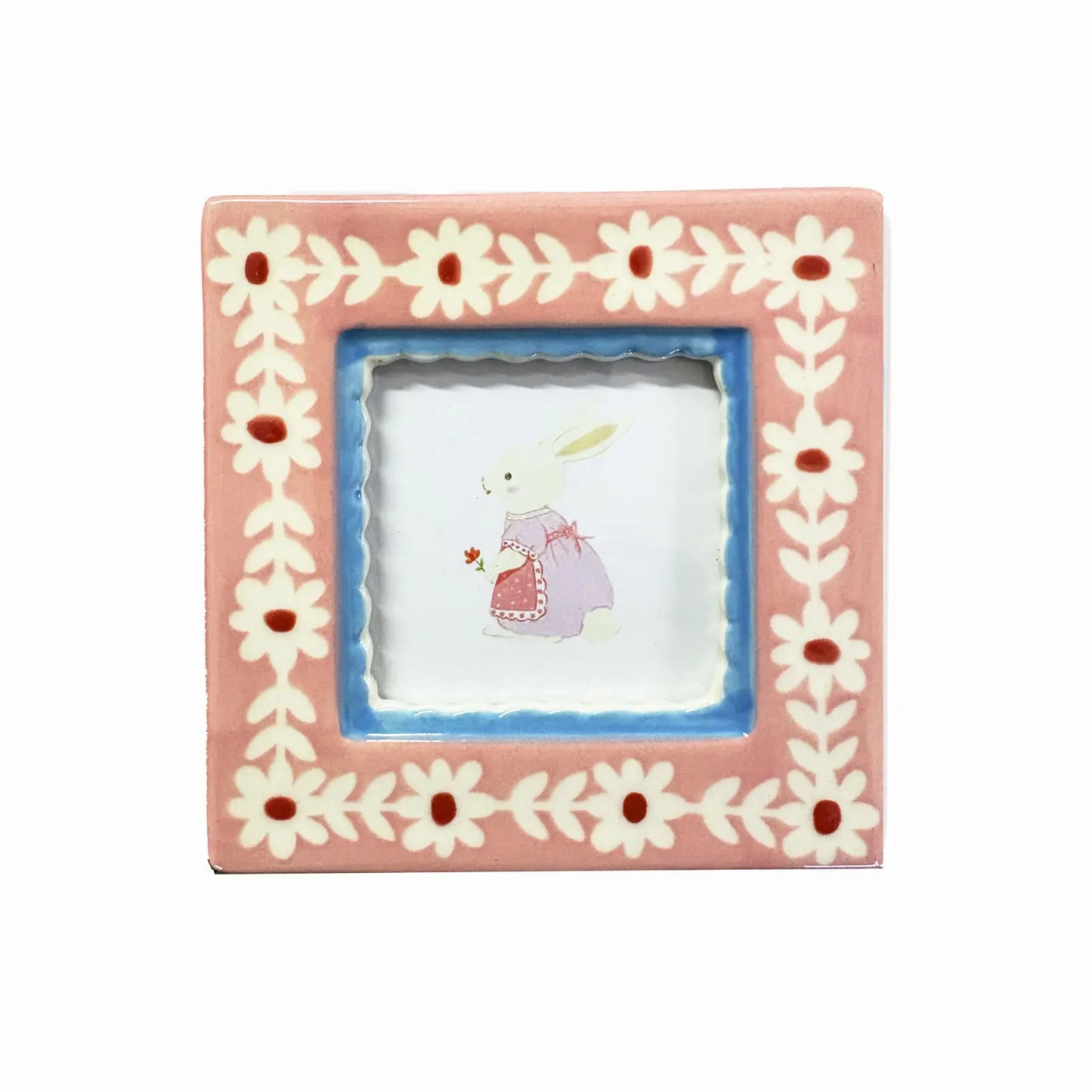 Hand-Painted Ceramic Photo Frame - PinkFlowers