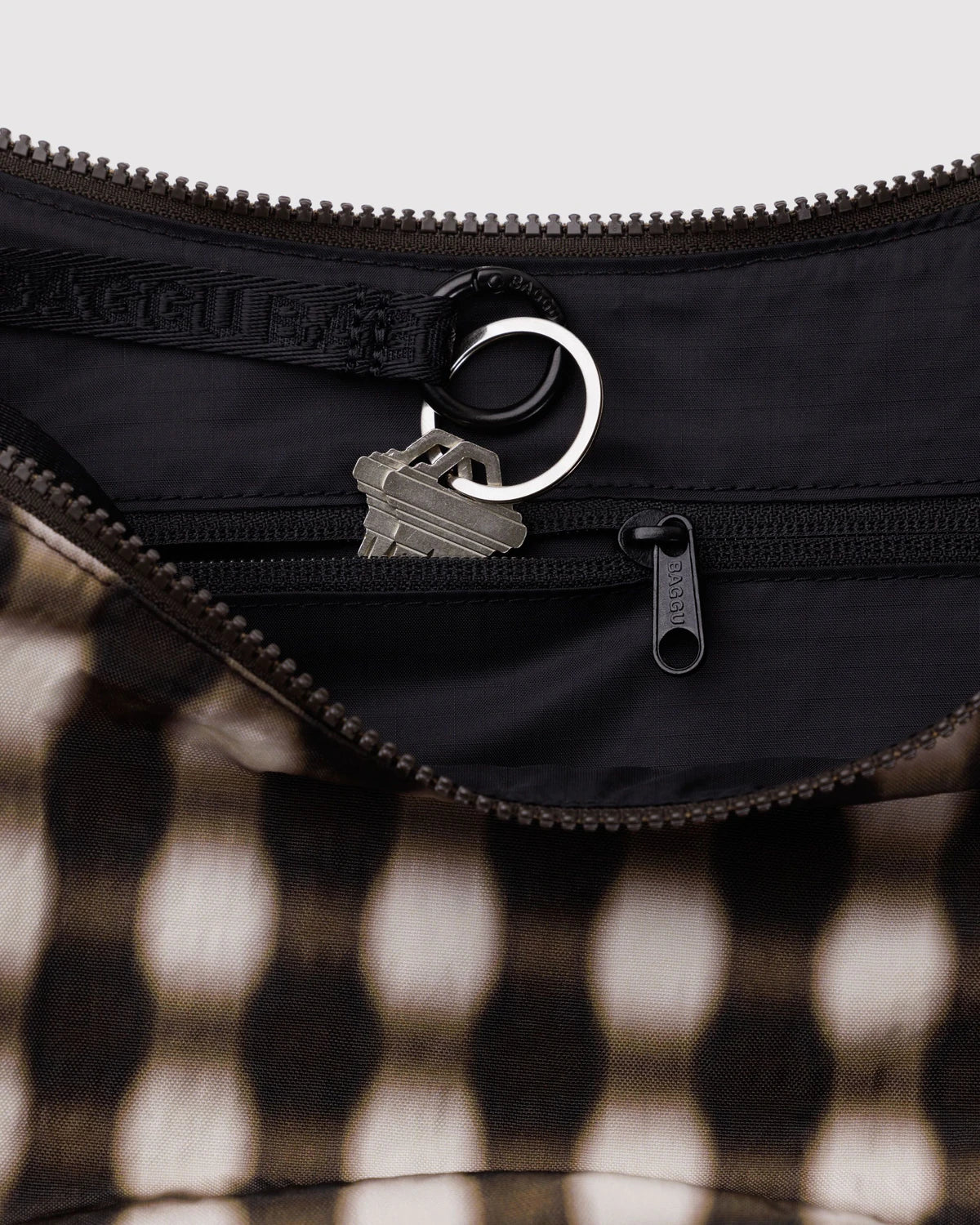Medium Nylon Baggu Crescent Bag - Blurred Gingham Brown