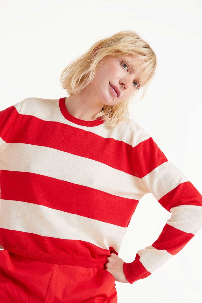 Striped Long Sleeve Sweater - Red