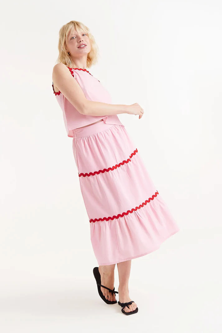 Pink Ric-Rac Midi Skirt