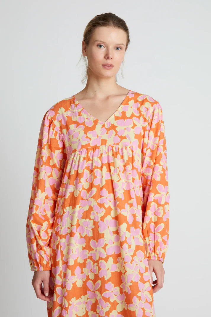 Rubra Orange Printed Long Dress