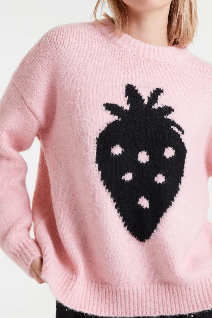 Jacquard Sweater with Strawberry Print