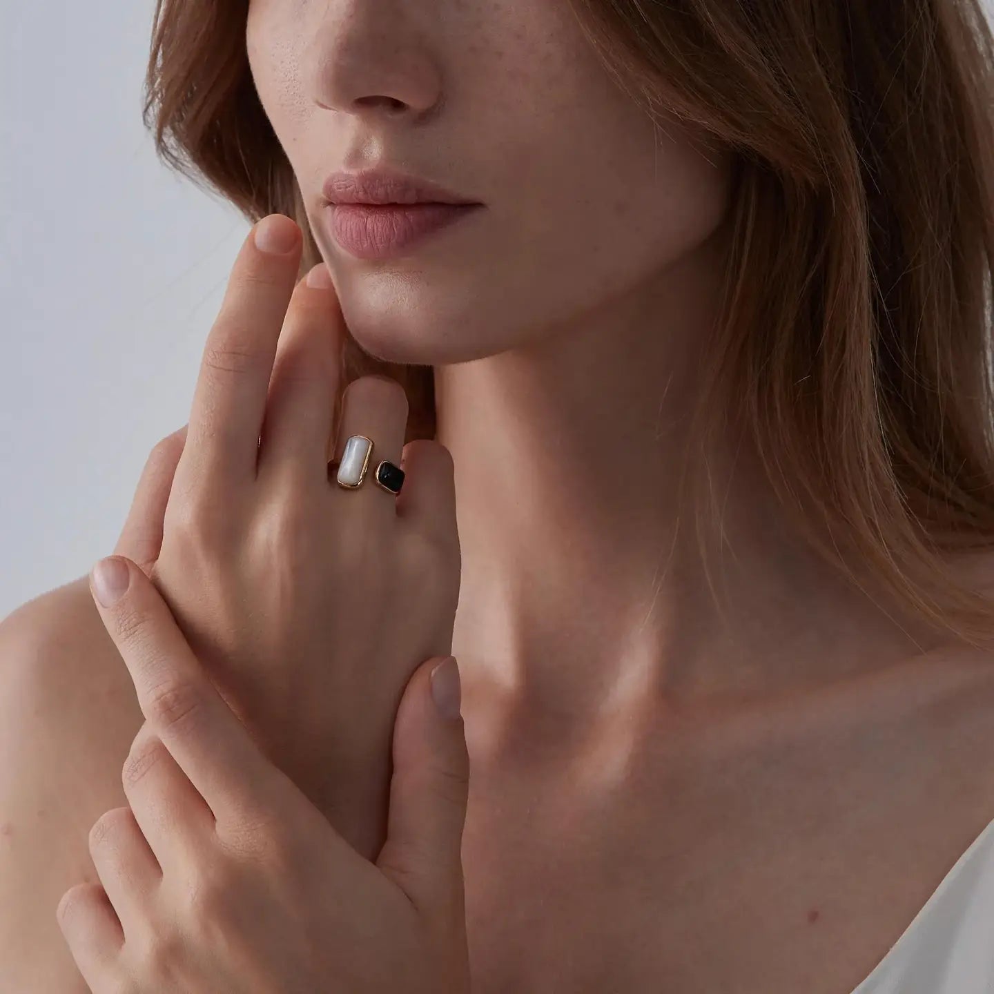Black White Agate Onyx Cabochon Ring