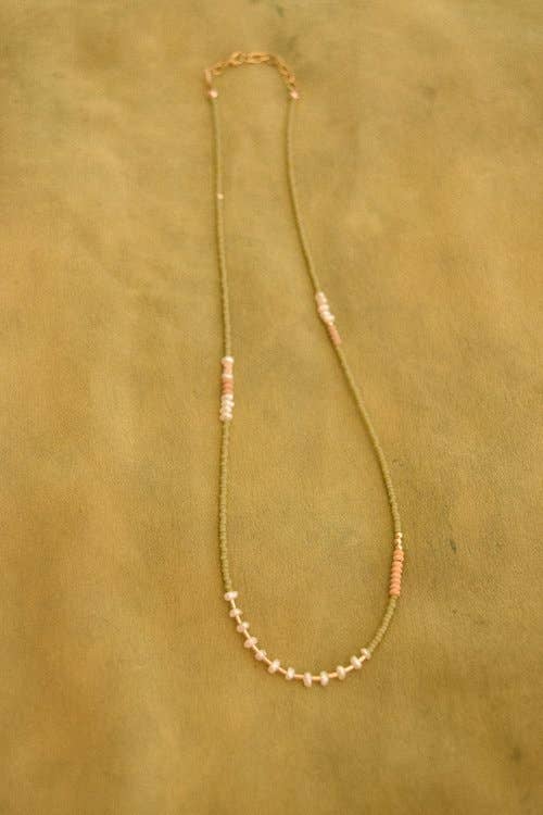Dainty Beaded Choker- in Sage with Freshwater pearls