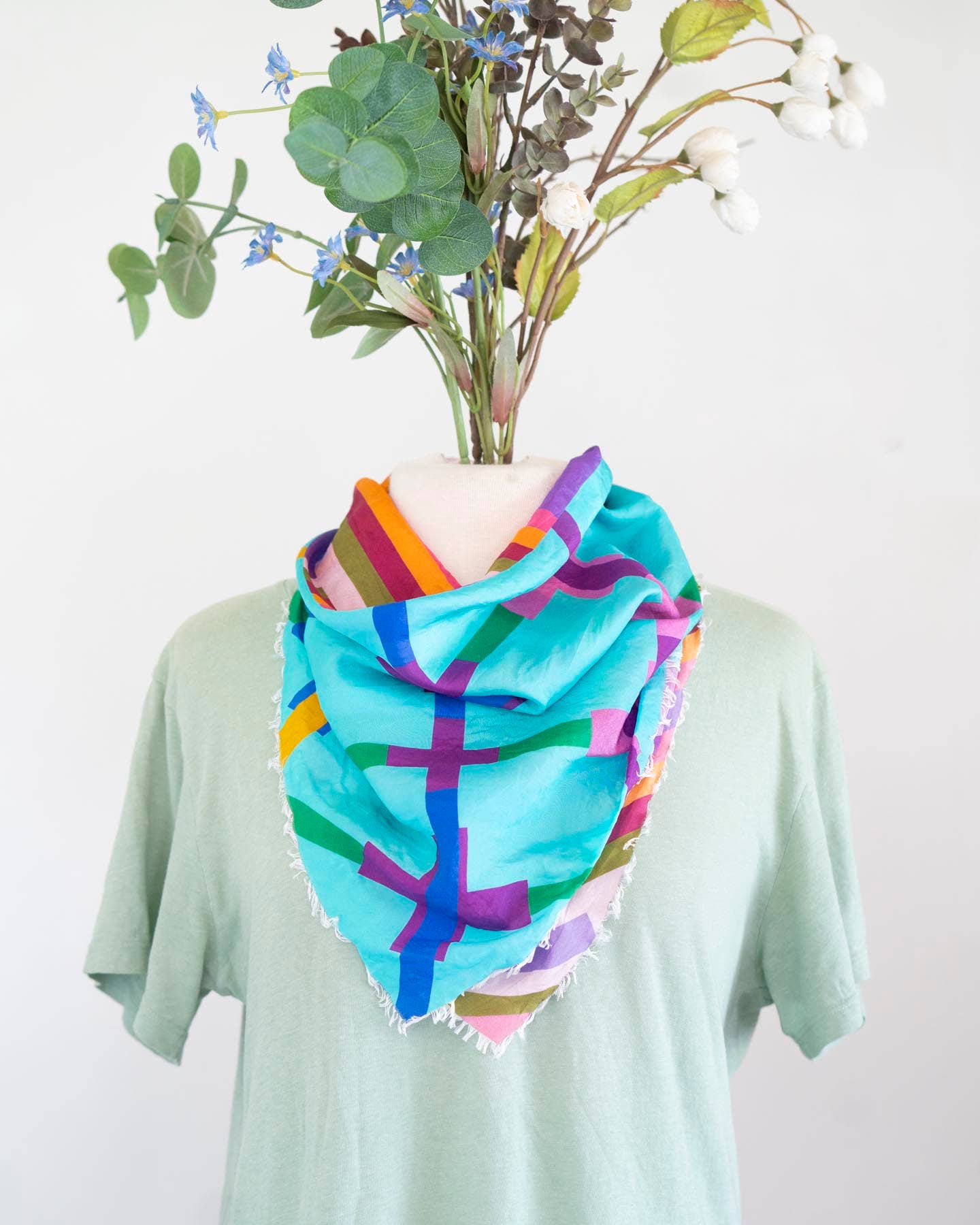 Autumn on the Plains - Crossed - Pure Silk Bandana Scarf