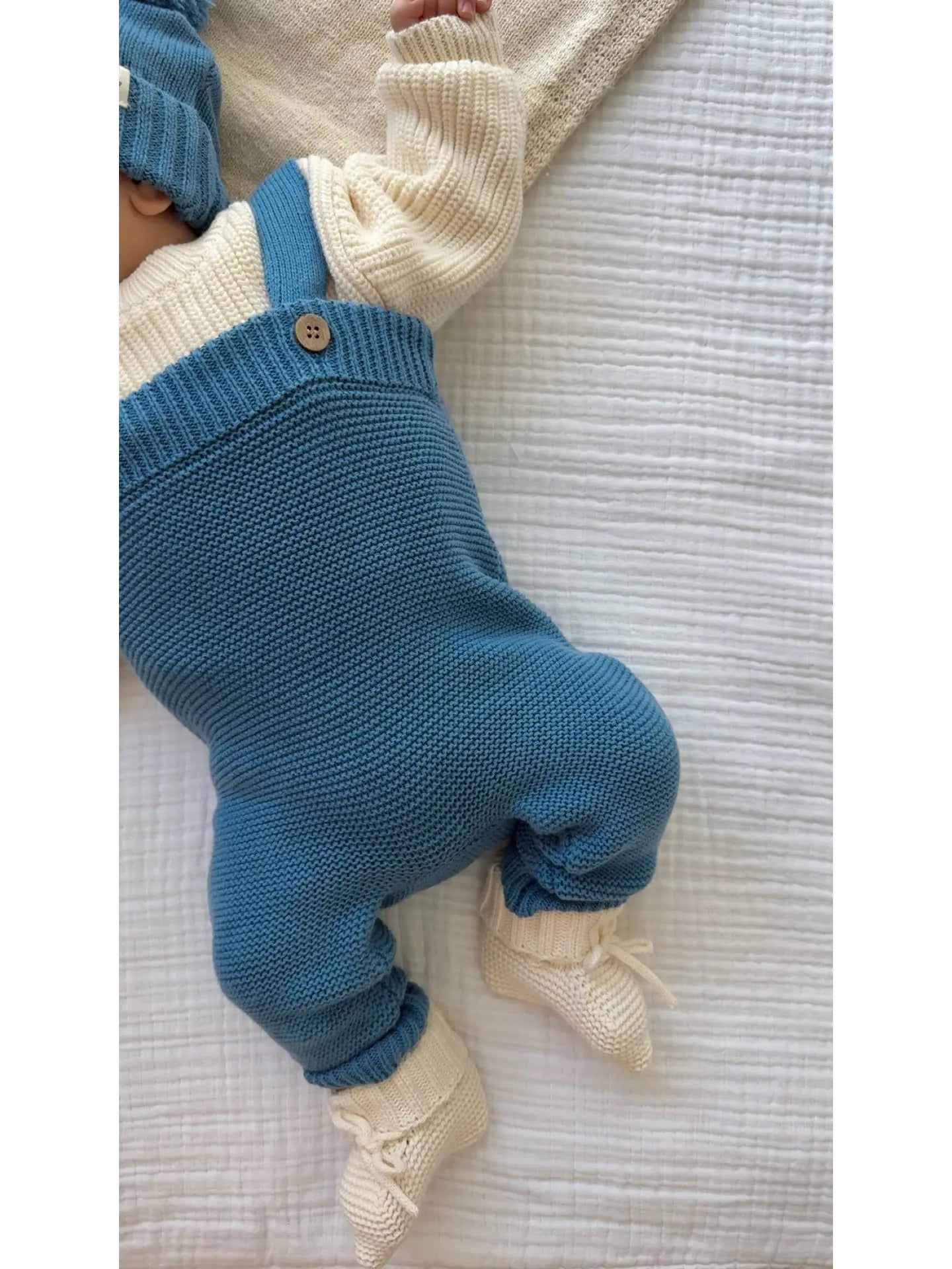 High-Waisted Knit Suspenders - Denim Blue