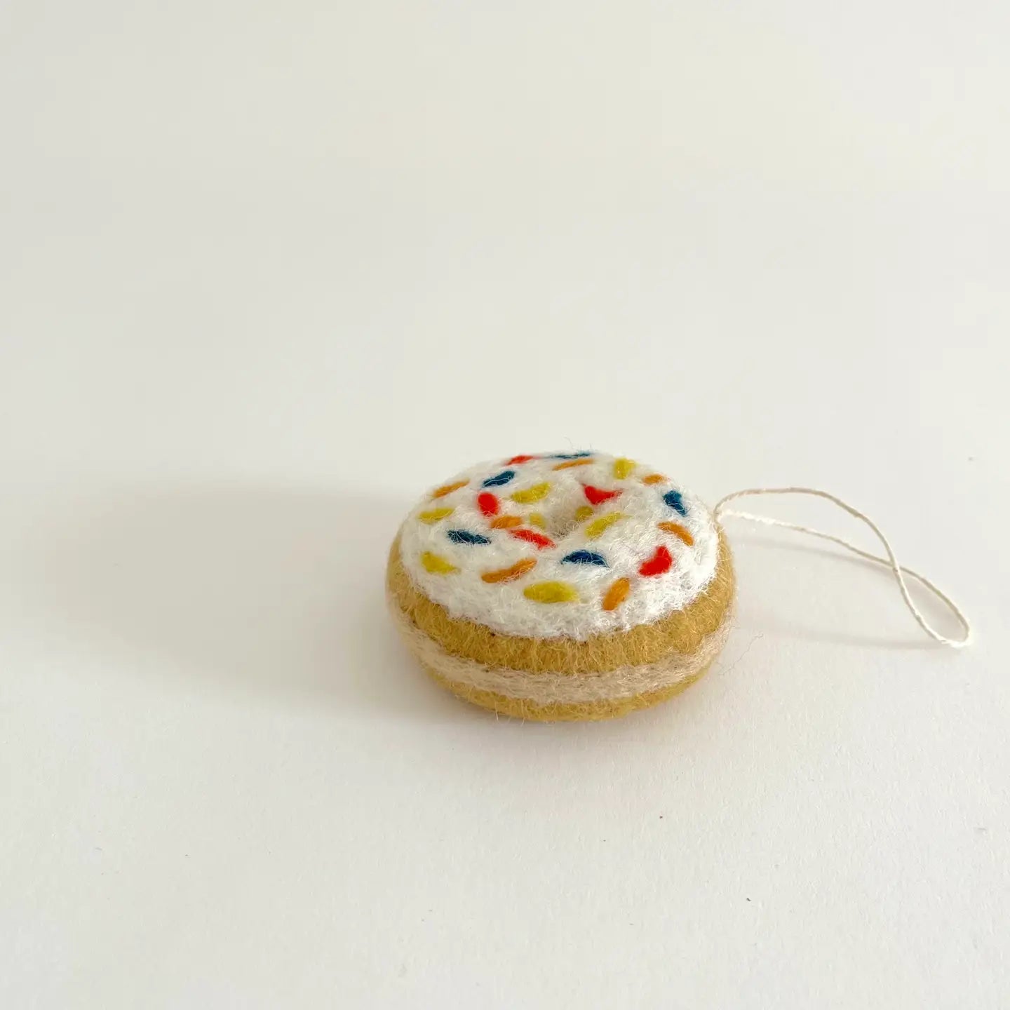 Felted Wool Donut Ornament - White Glaze