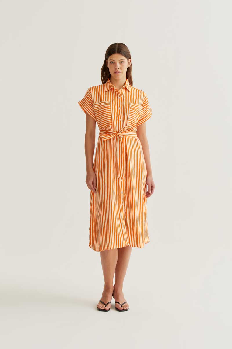 Lavagna Orange Stripe Midi Dress – Bella Vita
