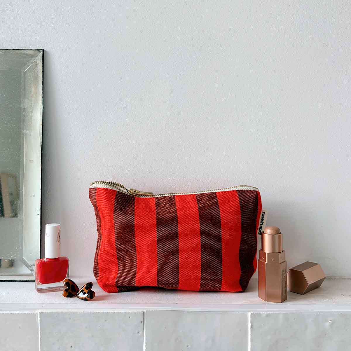 Pouch - Sofia Stripes Brown / Tomato