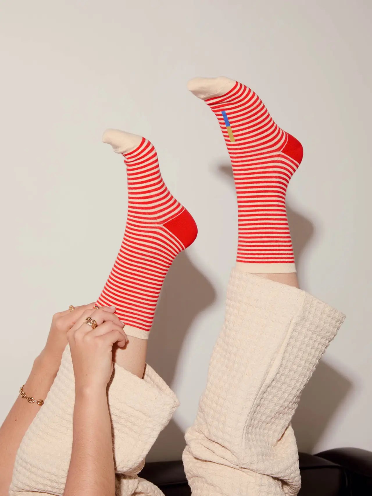 Cole Thin Stripe Crew Socks - Poppy