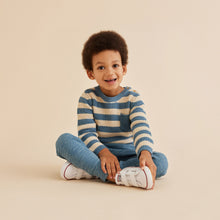 Load image into Gallery viewer, Knitted Stripe Pocket Kids Sweater - Bluestone
