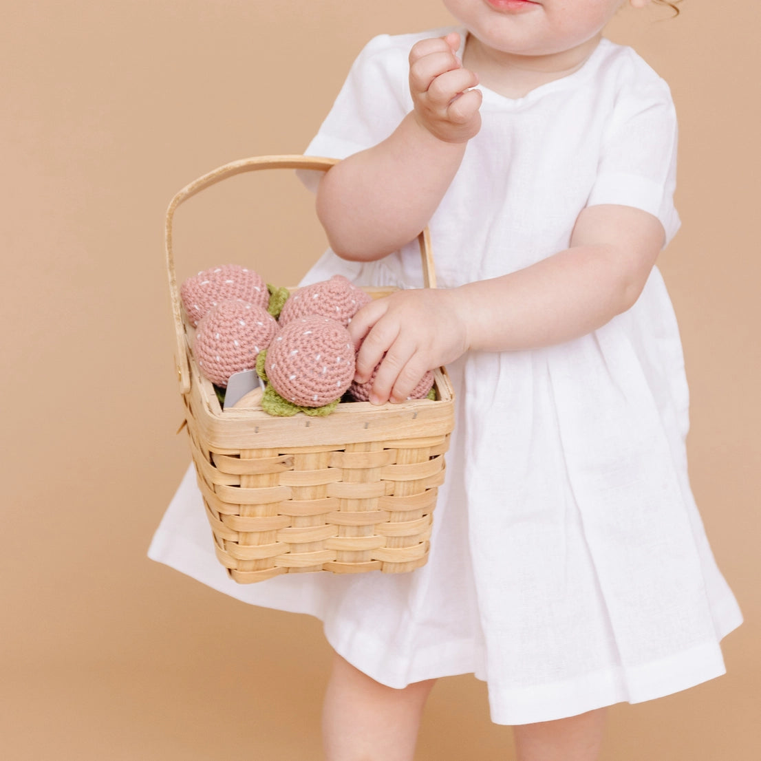 Teether Strawberry Pink Cotton Crochet Rattle
