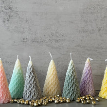 Load image into Gallery viewer, Frosty Retro Style Holiday Tree Candle - Yellow