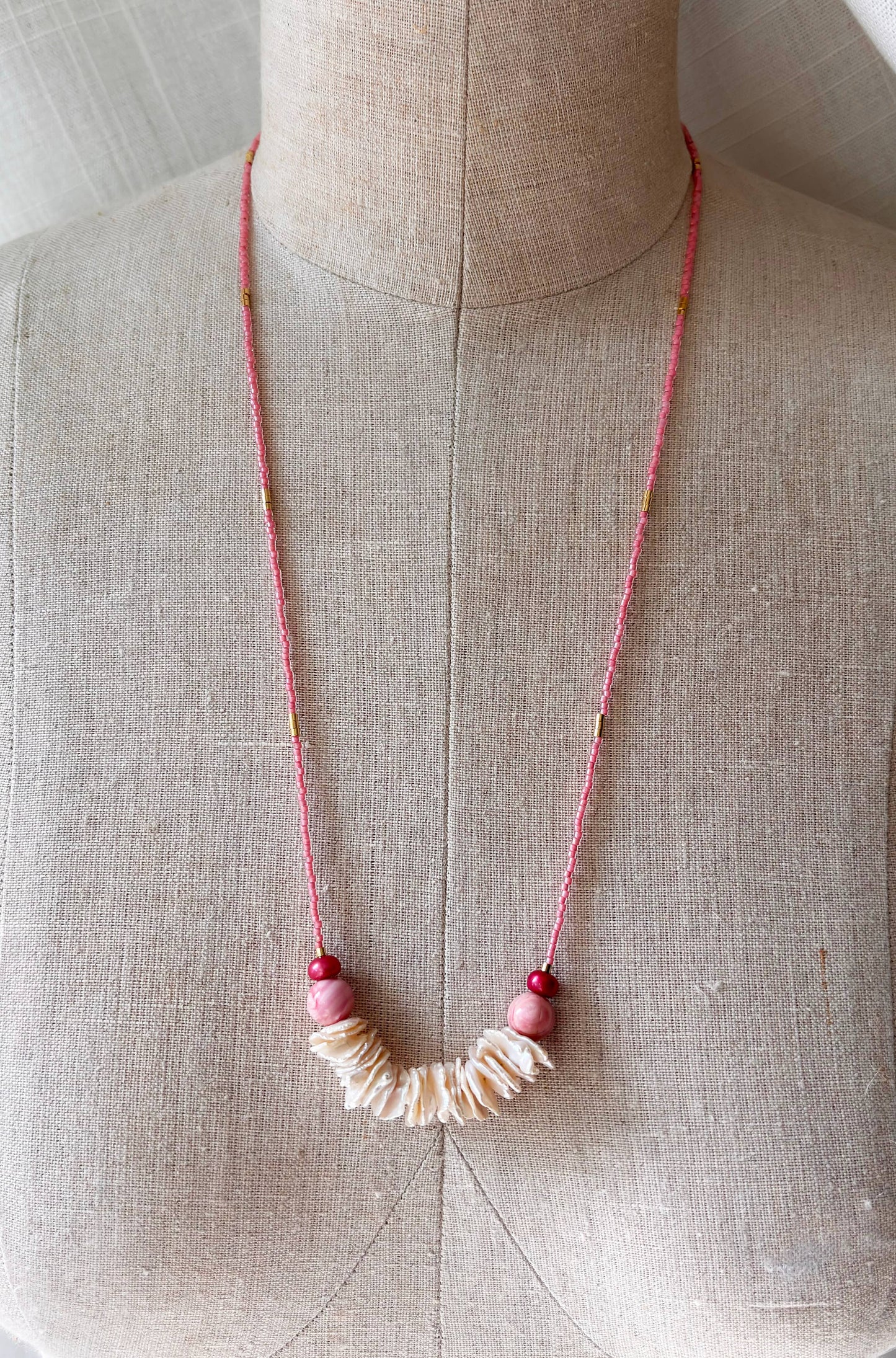Long Pink Keshi Pearl Necklace | Beaded Pearl Necklace
