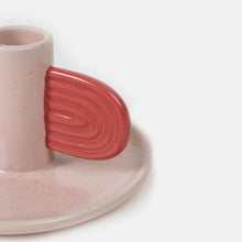 Load image into Gallery viewer, Pink/Red Hand Painted Stoneware Candle Holder