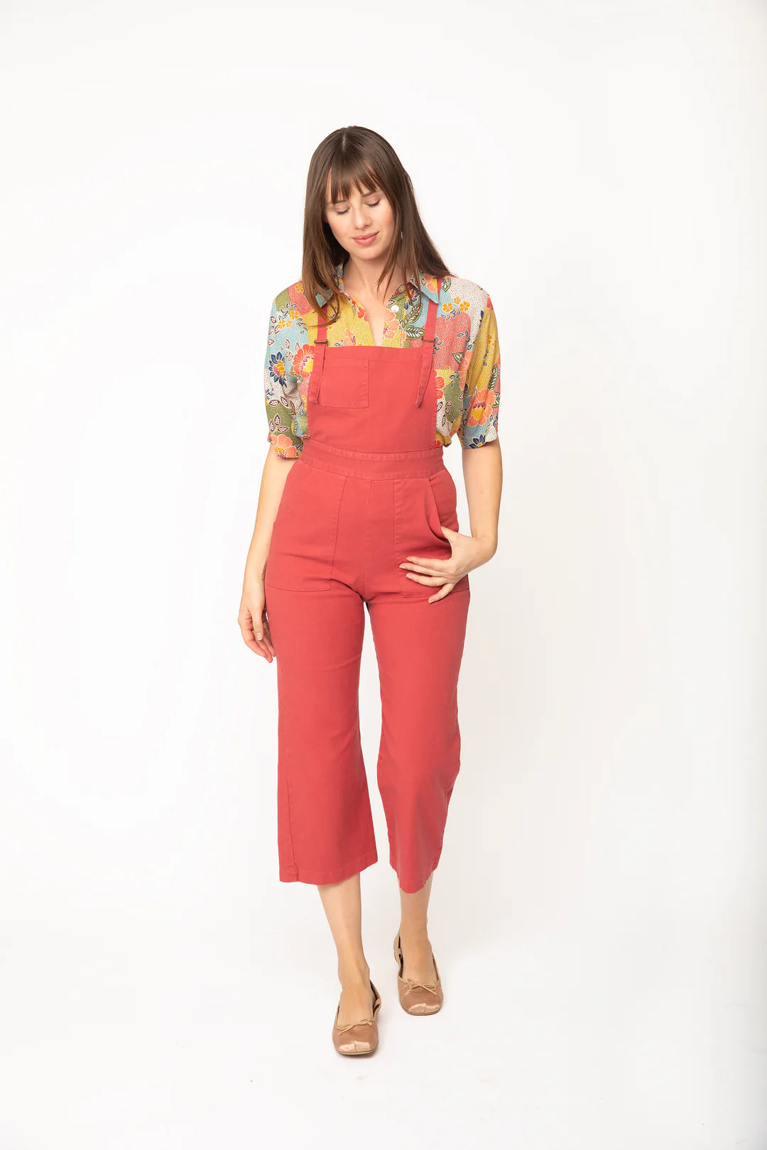 Cropped Overalls - Lipstick