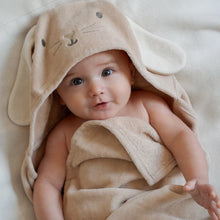 Load image into Gallery viewer, Taupe Bunny Hooded Baby Bath Wrap