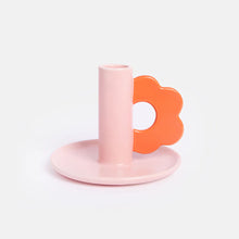 Load image into Gallery viewer, Pink/Red Flower Stoneware Candle Holder