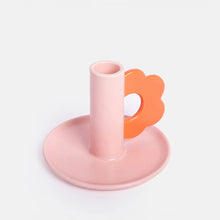 Load image into Gallery viewer, Pink/Red Flower Stoneware Candle Holder