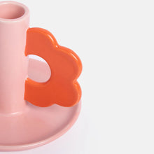 Load image into Gallery viewer, Pink/Red Flower Stoneware Candle Holder