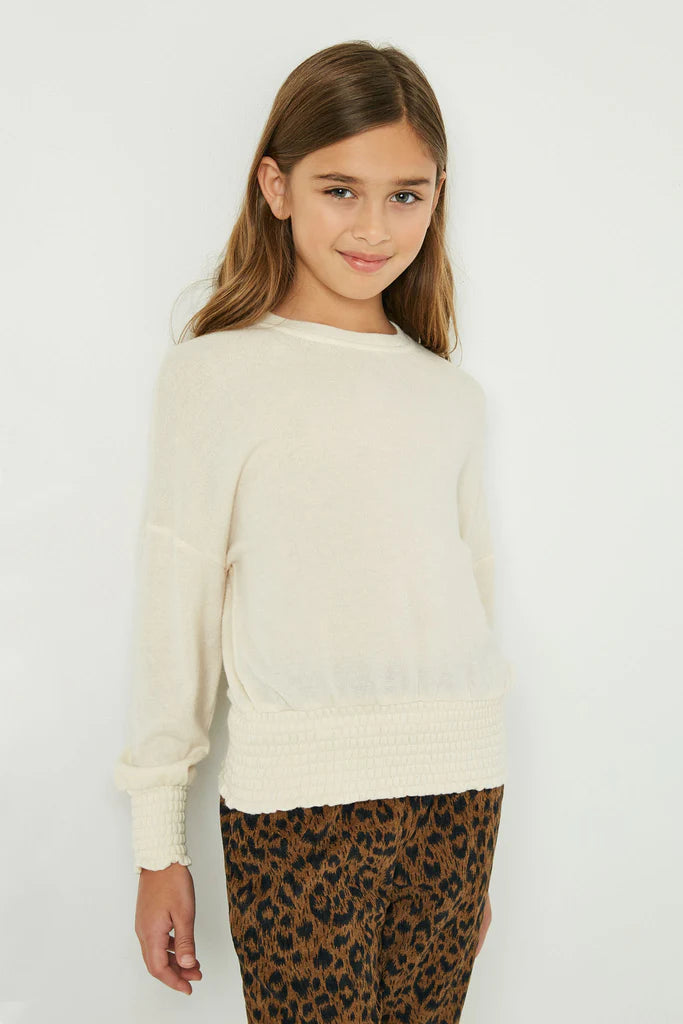 Smocked Detailed Knit Top - Cream