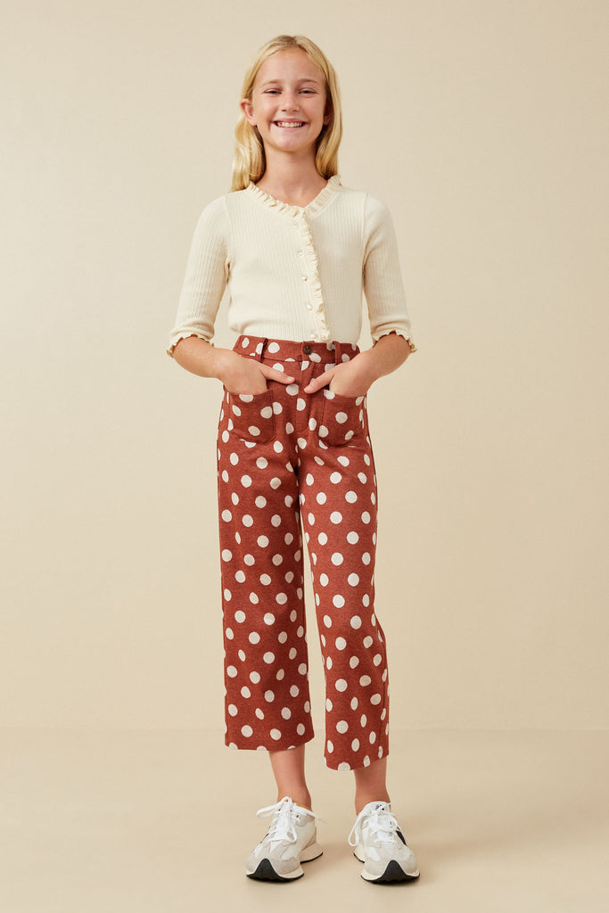 Wide Leg Polka Dot Patch Pocket Knit Pants