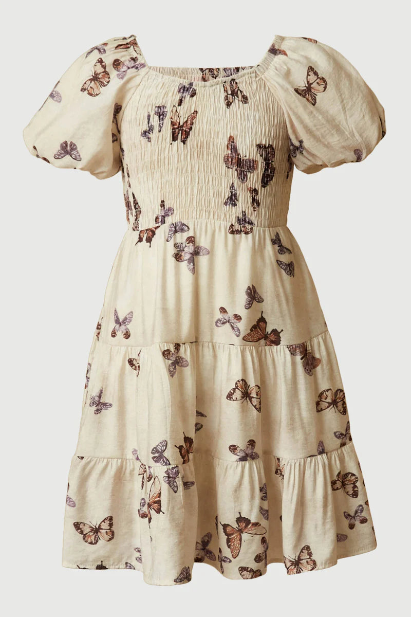 Butterfly Print Smocked Dress