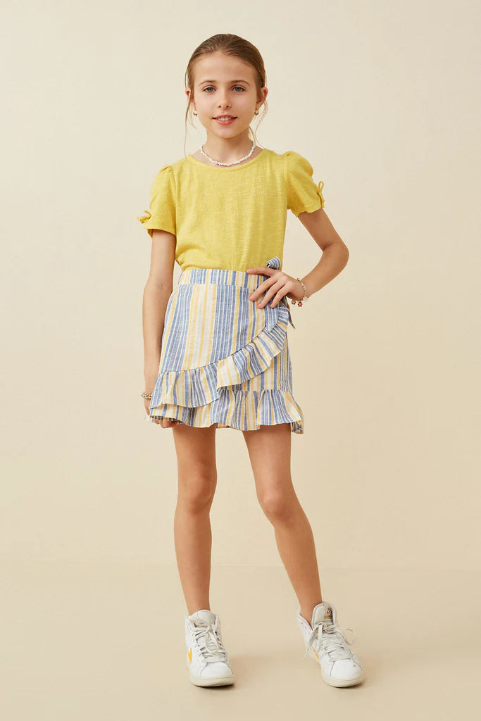 Asymmetric Ruffle Ribbon Tie Striped Skirt