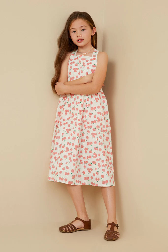 Cherry Print Poplin Cross Back Dress