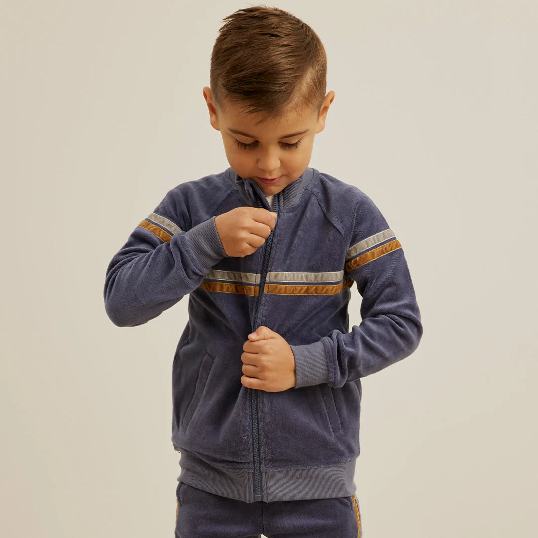 Retro Stripe Velour Track Jacket - Blue