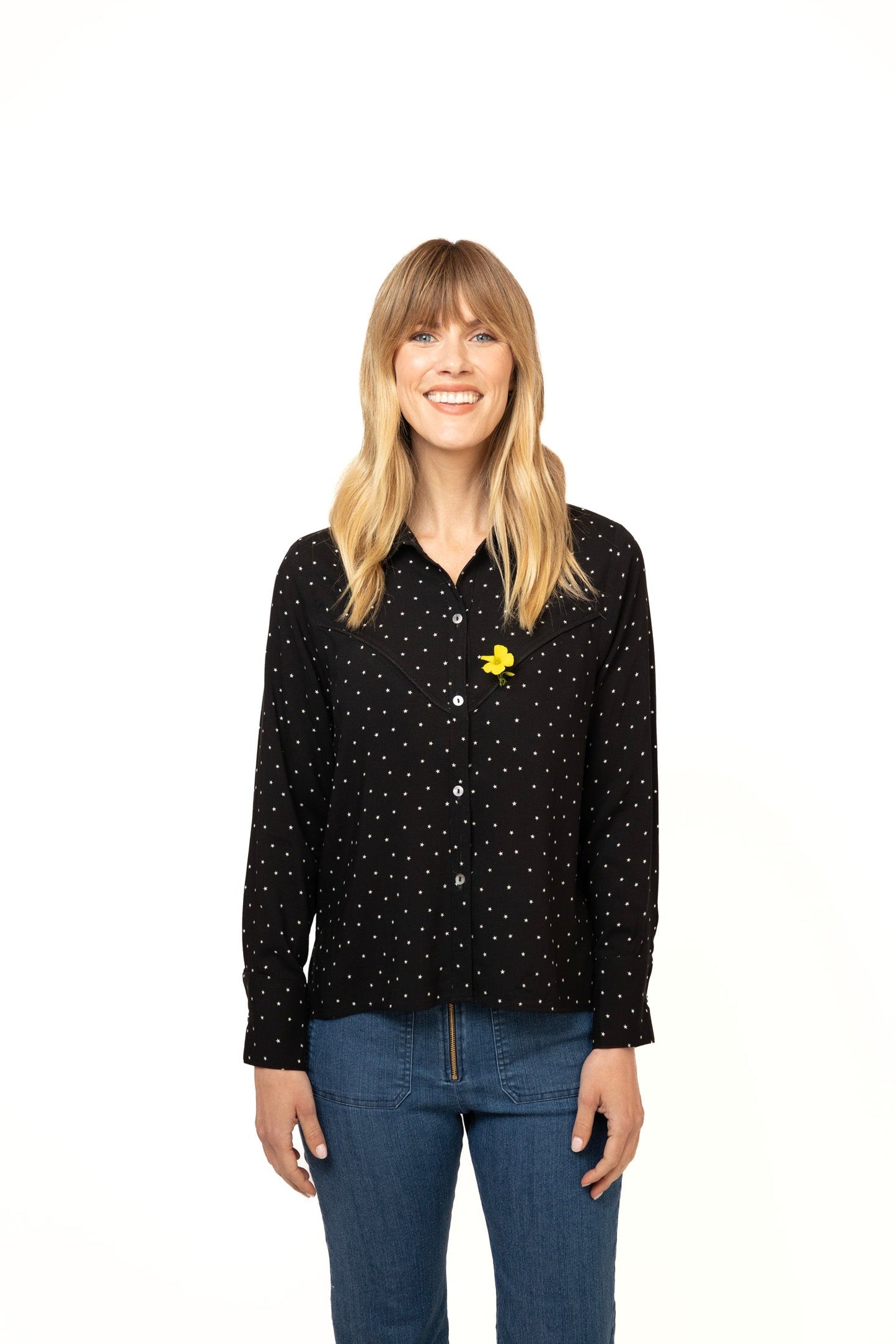 Ranch Blouse - Black with Ivory Star