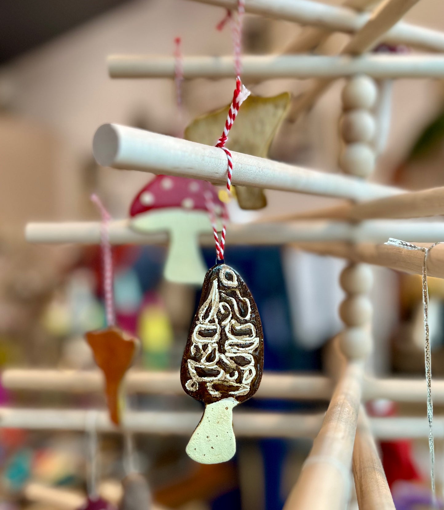 Ceramic handmade morel mushroom ornament